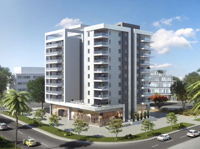 הדמיה בניין מגורים ואזור מסחרי